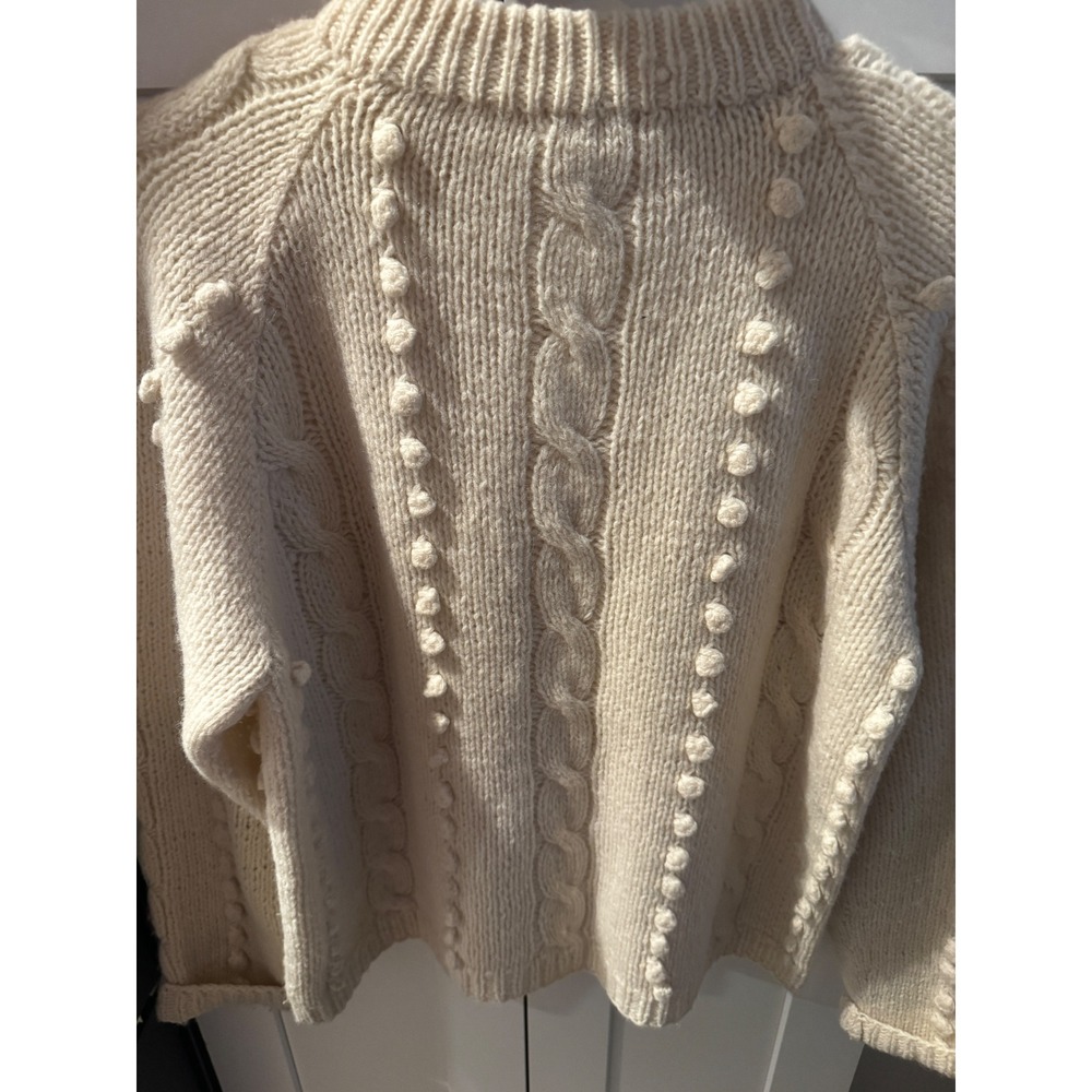 J Crew Cream Cable Knit Bobble Sweater Wool YTK Women's M